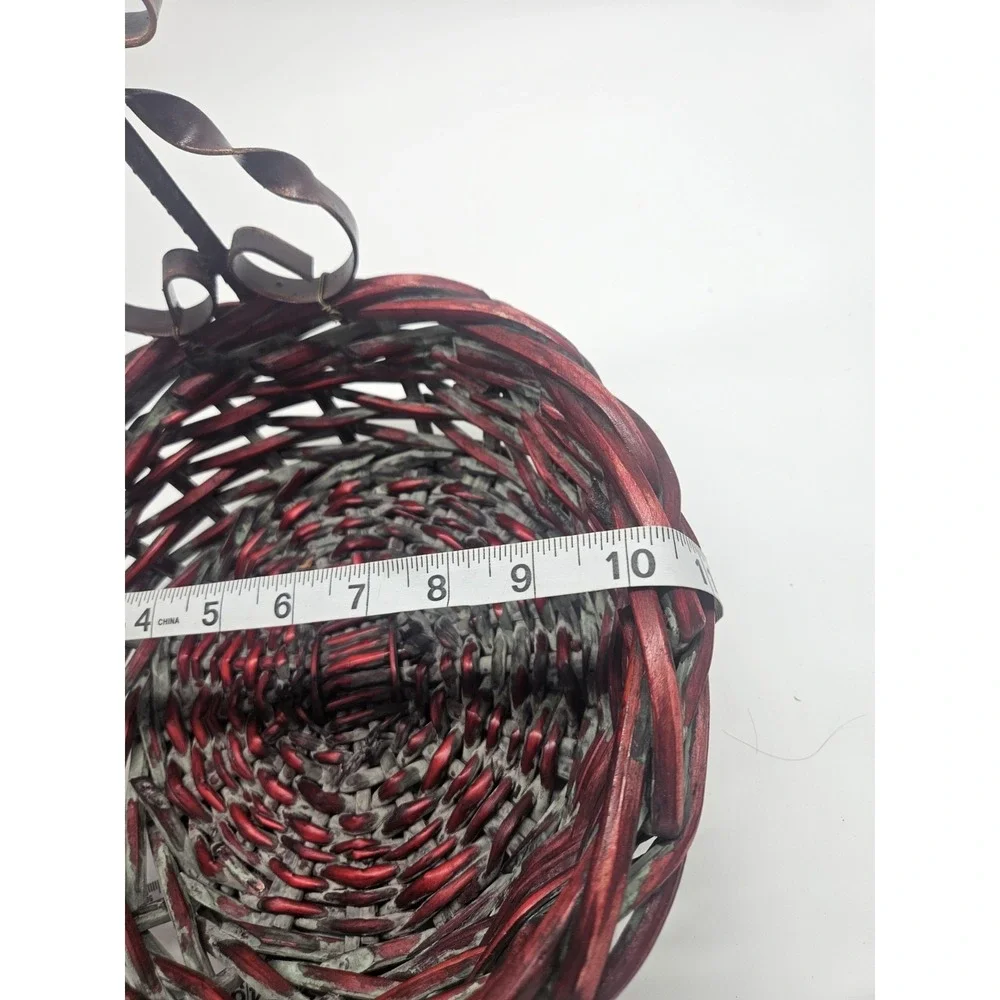 Vintage Red Wicker Basket With Decorative Metal Handle